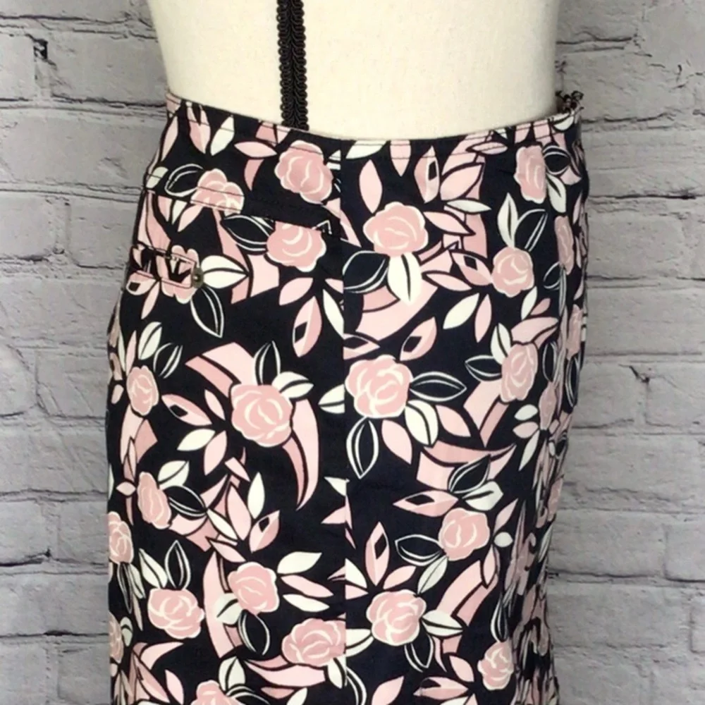 Ann Taylor LOFT Petites Stretch Twill Black & Blush Pink Mini Skirt 8P